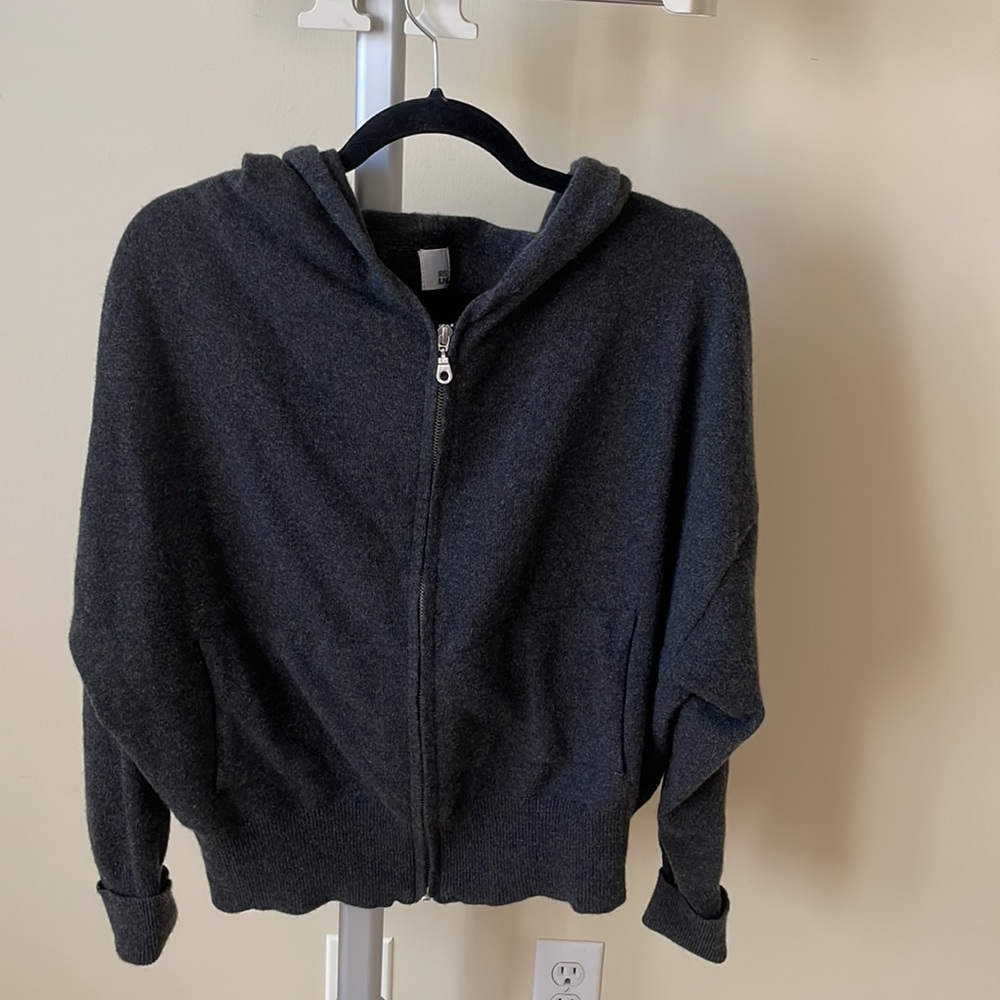 Iris & Ink cashmere oversized dark grey hooded sweater, size S